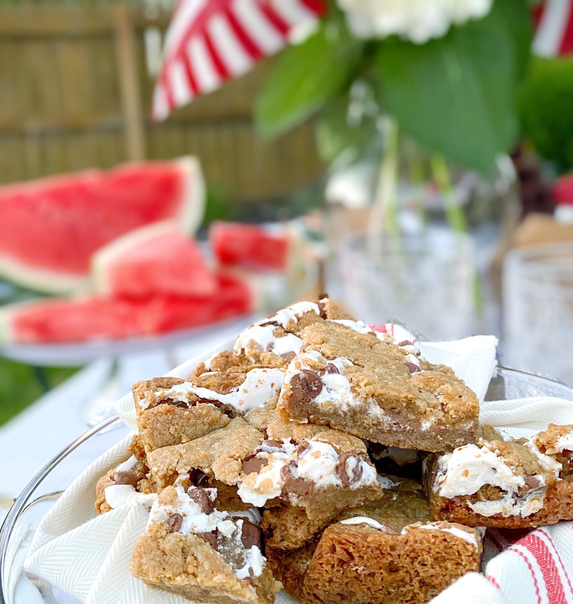 Close up view of smores bars for a Memorial Day BBQ