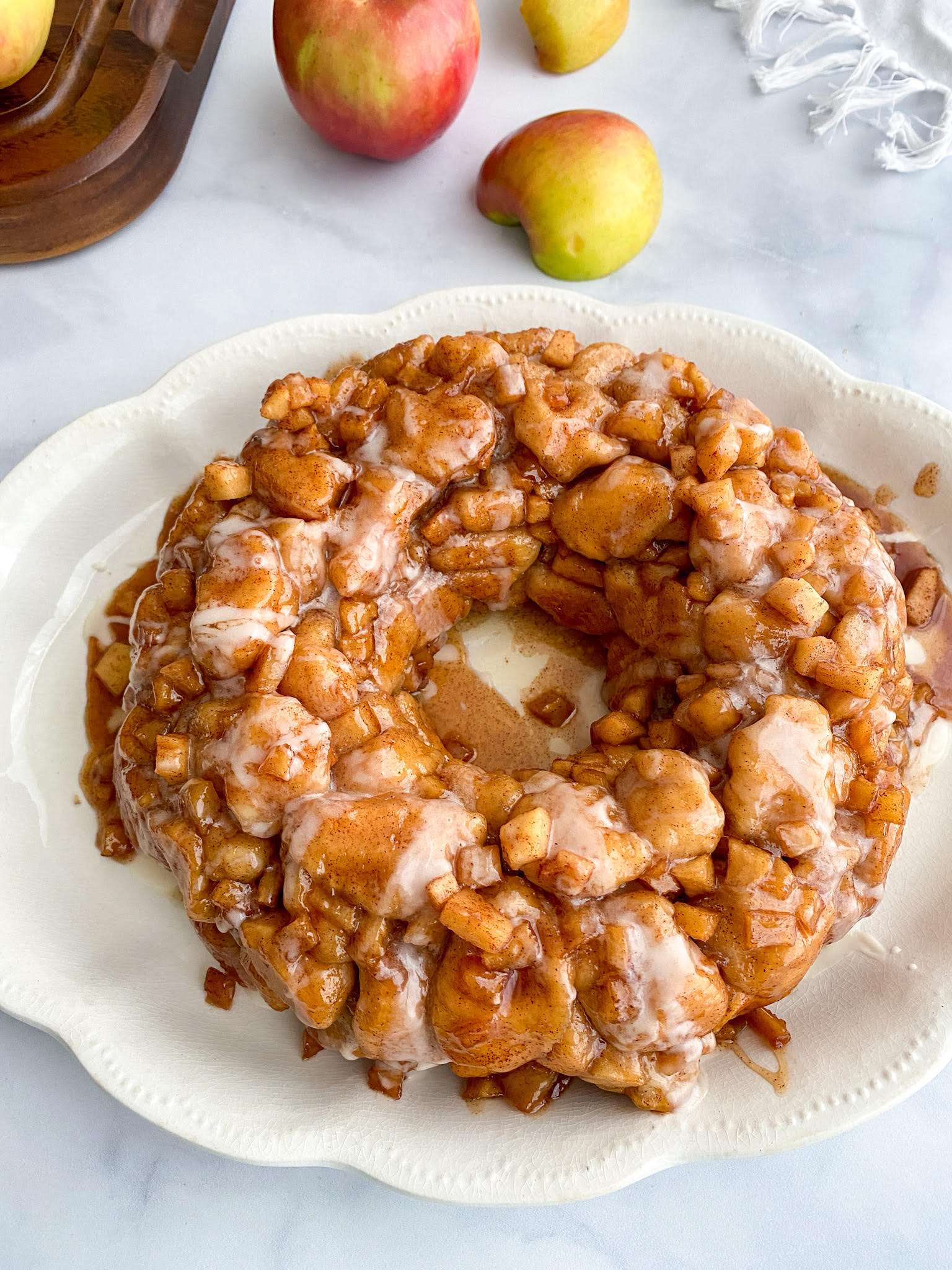 Simple Apple Fritter Monkey Bread on a serving platter