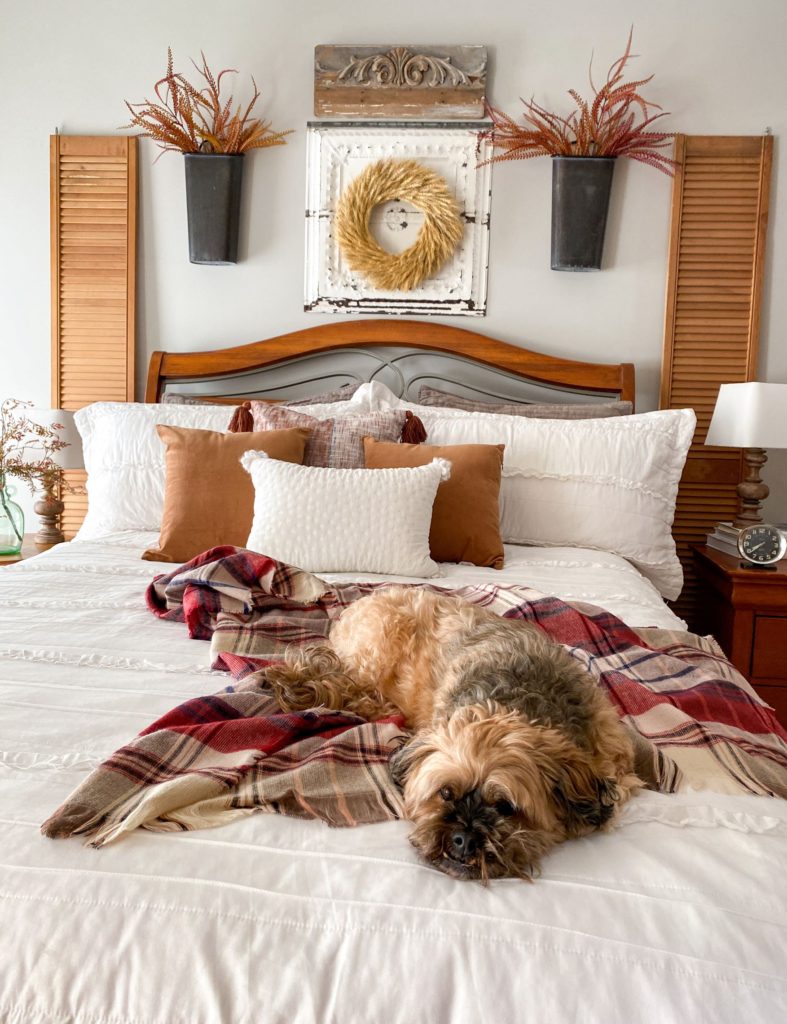 Fall Bedroom with snuggly dog - Midwest Life and Style Blog