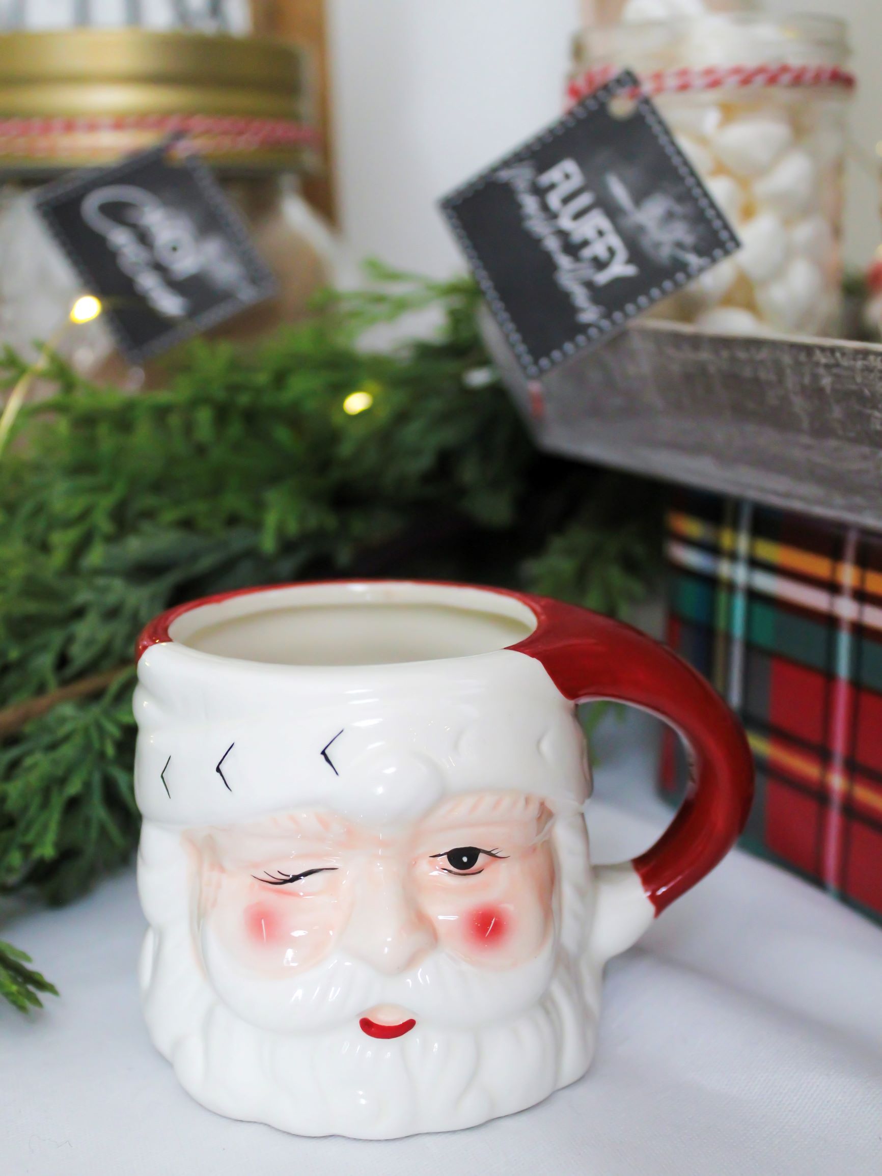 Santa mug displayed on a DIY hot cocoa bar