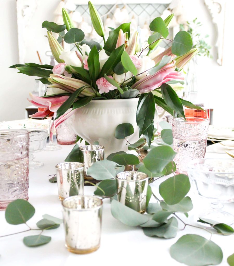 Galentine's Brunch Pink and White Floral Centerpiece - Midwest Life and Style Blog