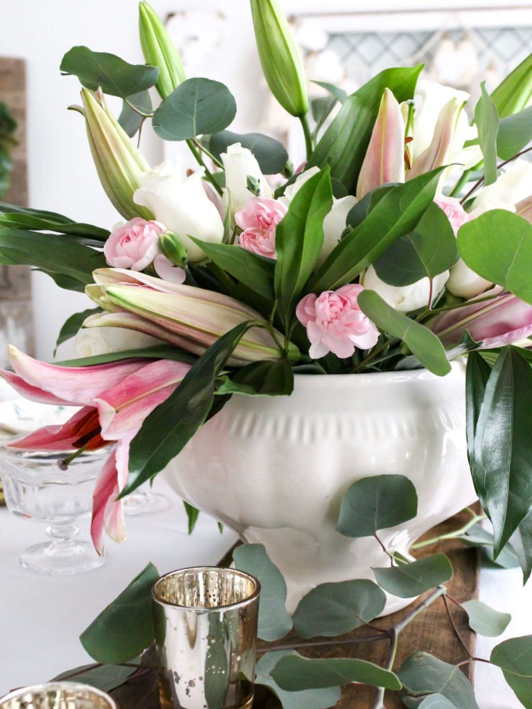 Galentine's Brunch Pink and White Floral Centerpiece - Midwest Life and Style Blog