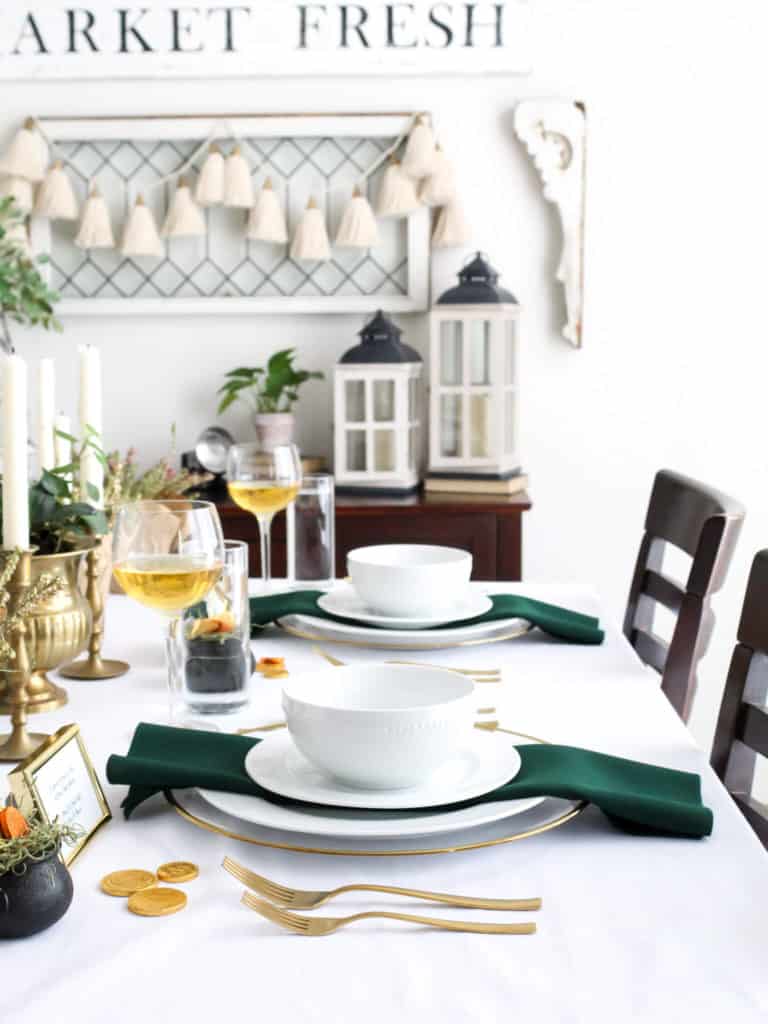 Elegant Green and Gold Saint Patricks Day Tablescape - Midwest Life and Style Blog