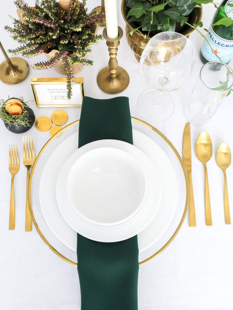 Elegant Green and Gold Saint Patricks Day Tablescape - Midwest Life and Style Blog