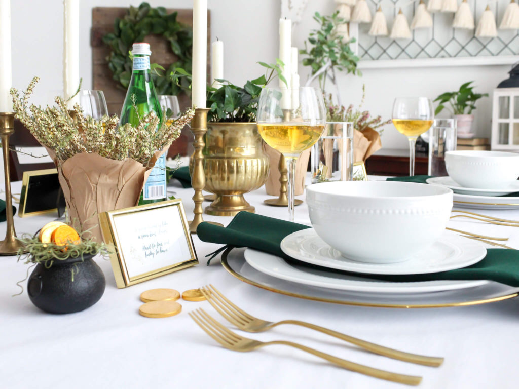 Elegant Green and Gold Saint Patricks Day Tablescape - Midwest Life and Style Blog