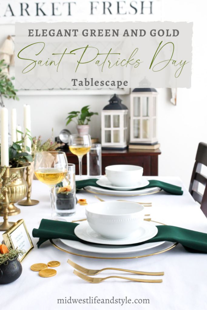 Elegant Green and Gold Saint Patricks Day Tablescape - Midwest Life and Style Blog