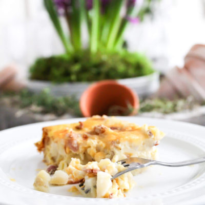 Easy Cheesy Bacon Egg and Potato Breakfast Bake 