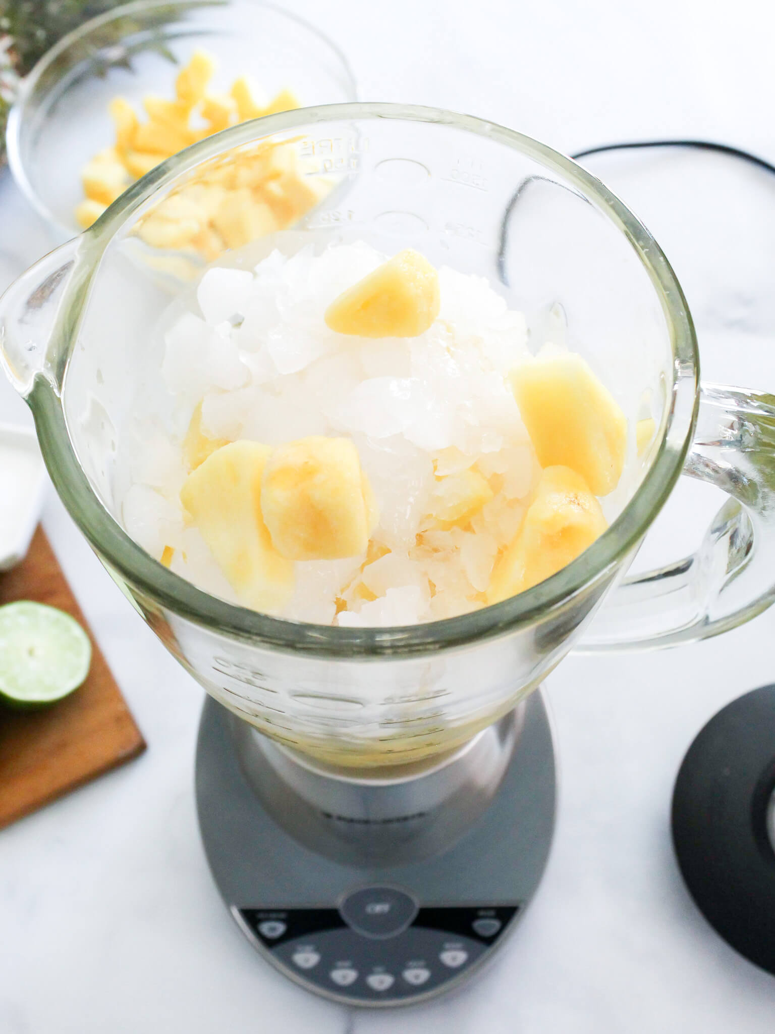 Frozen Pineapple Margarita  ingredients in the blender