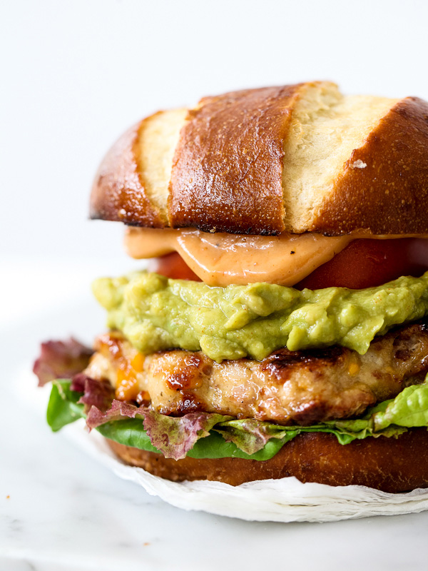 Bacon Cheddar Chicken Burger With Guacamole