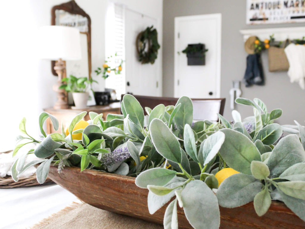 Dough Bowl Filled with Lambs Ear and Flowers - Midwest Life and Style Blog