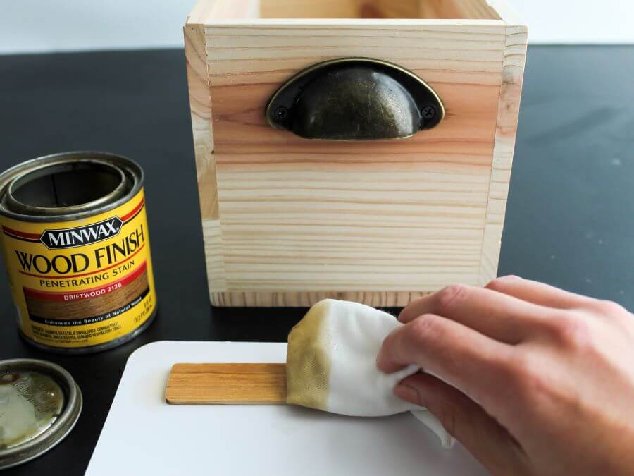 Staining the wood box and paint sticks for the kit - Midwest Life and Style Blog