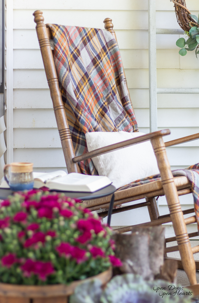 Plaid Blanket On The Rocking Chair On The Front Porch - Midwest Life and Style Blog