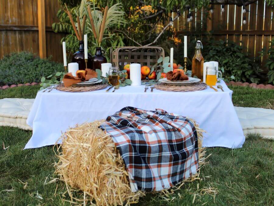 Boho Backyard Fall Picnic with Apples and Fall Foliage - Midwest Life and Style Blog