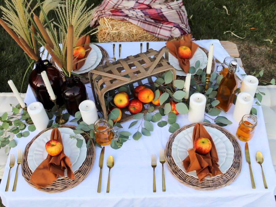 Boho Backyard Fall Picnic with Apples, Eucalyptus and Fall Foliage - Midwest Life and Style Blog