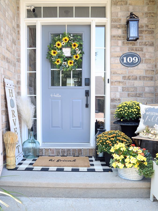 Fall Front Porch with Sunflowers and Mums - Midwest Life and Style Blog