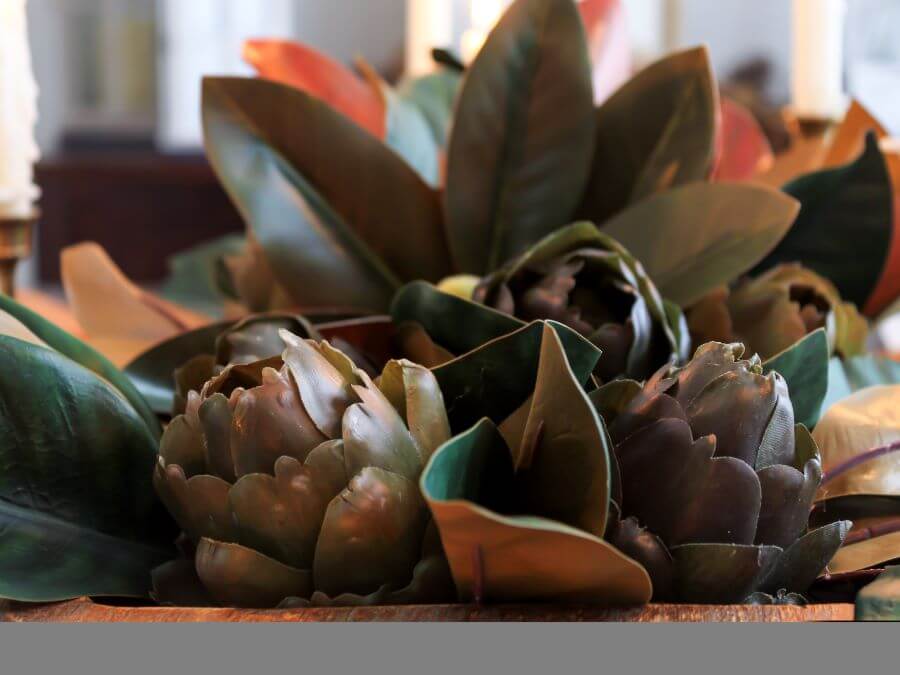 Simple And Beautiful DIY Artichoke And Magnolia Centerpiece