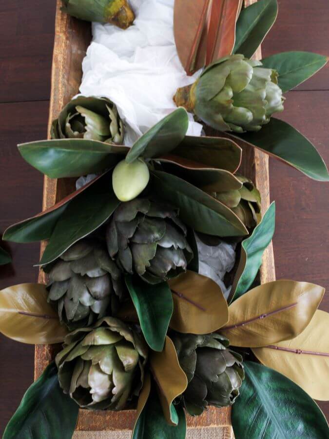 Simple And Beautiful DIY Artichoke And Magnolia Centerpiece