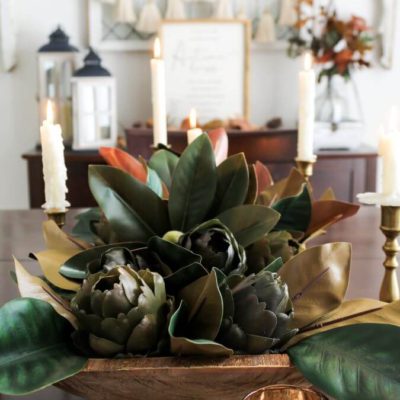 Simple And Beautiful DIY Artichoke And Magnolia Centerpiece