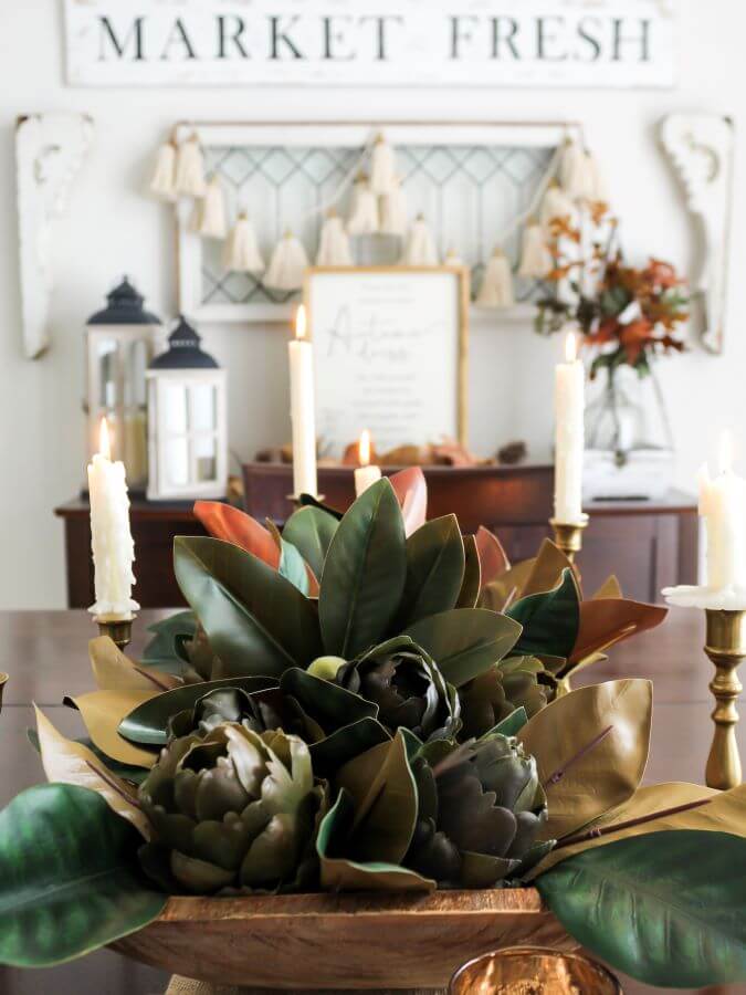 Simple And Beautiful DIY Artichoke And Magnolia Centerpiece - Midwest Life and Style Blog