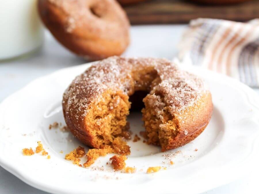 Close up View of Cinnamon and Sugar Baked Pumpkin Donut