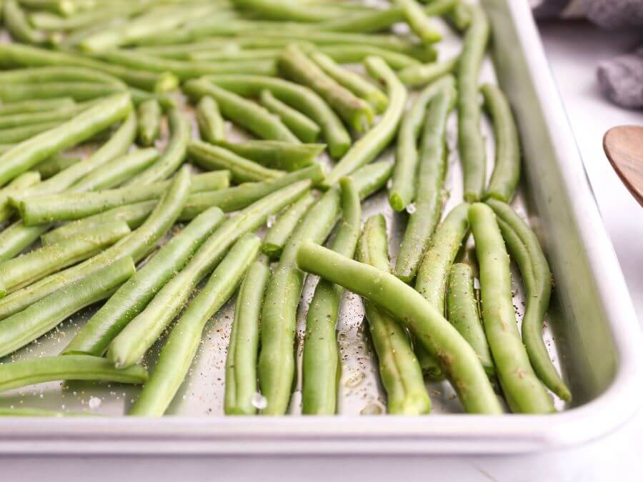 Pre-Roasted Green Beans on Baking Sheet - Midwest Life and Style Blog