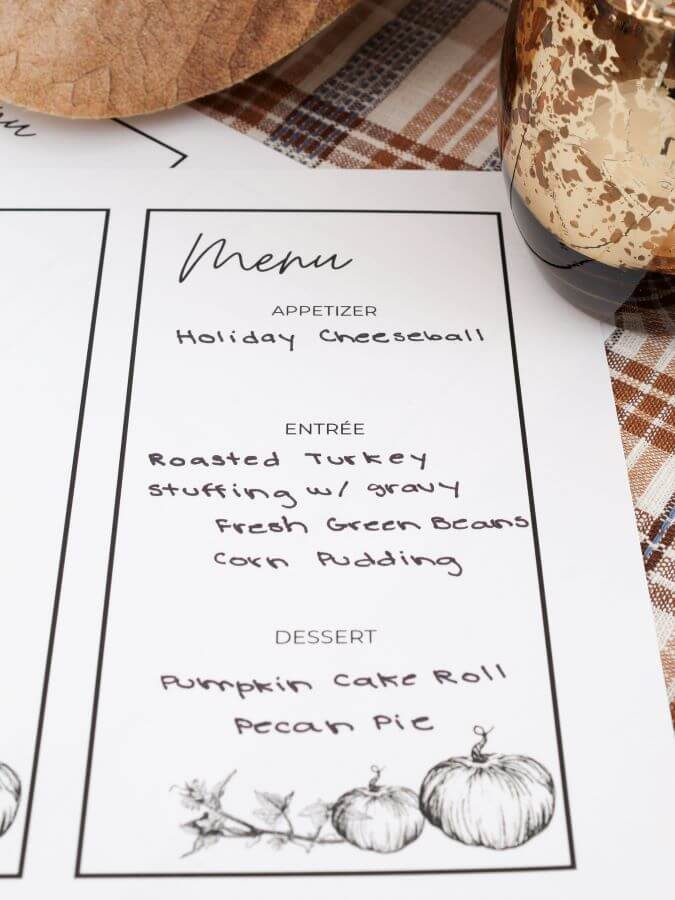 Free pritnable Thanksgiving Menu Template - Midwest Life and Style Blog