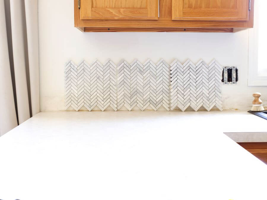 Herrinbone Tile Backsplash Installation in Kitchen - Midwest Life and Style Blog