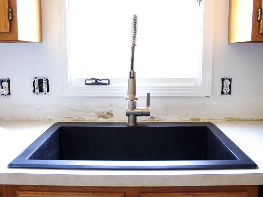 Black Matte Quartz Kitchen Sink with Brass Faucet - Midwest Life and Style Blog