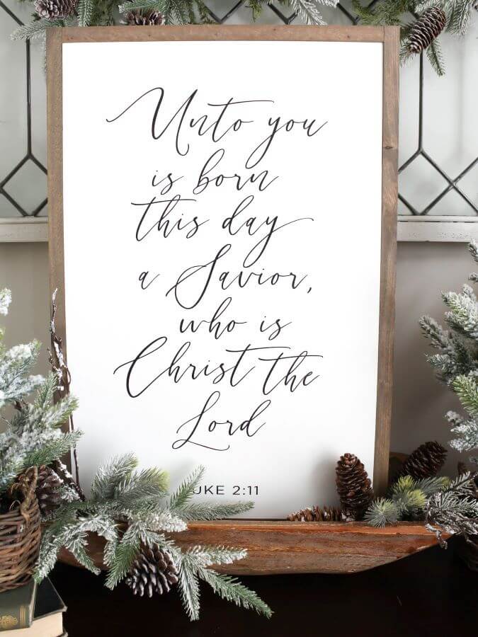 Unto Us Christmas Sign in Dough Bowl With Greenery - Midwest Life and Style Blog