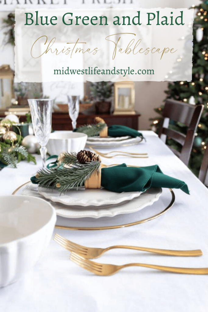 Blue And Green Christmas Tablescape With Tartan Plaid - Midwest Life and Style Blog