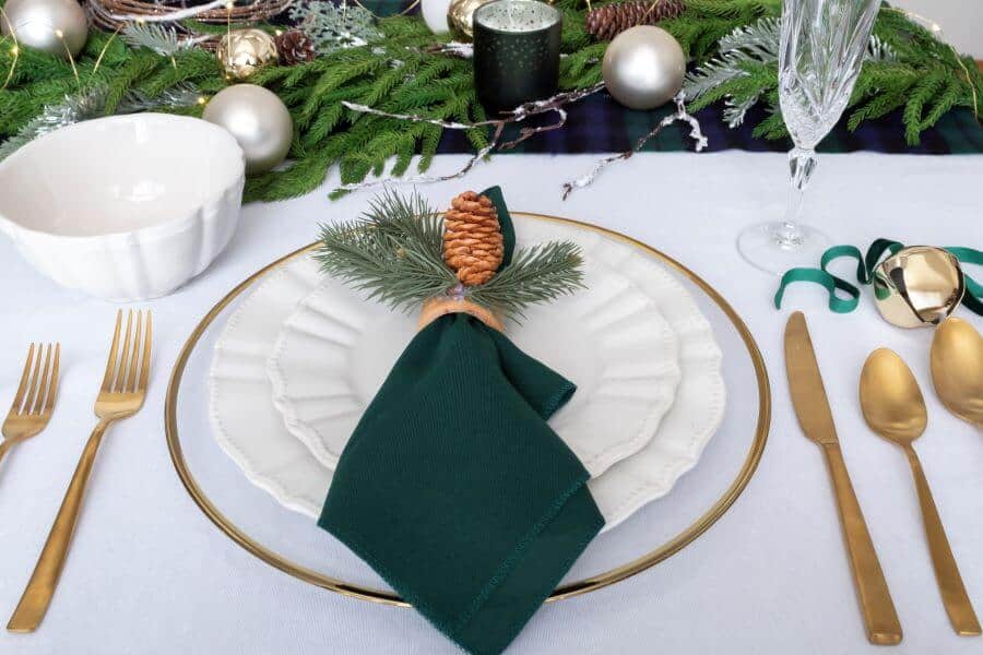 Blue And Green Christmas Tablescape With Tartan Plaid - Midwest Life and Style Blog