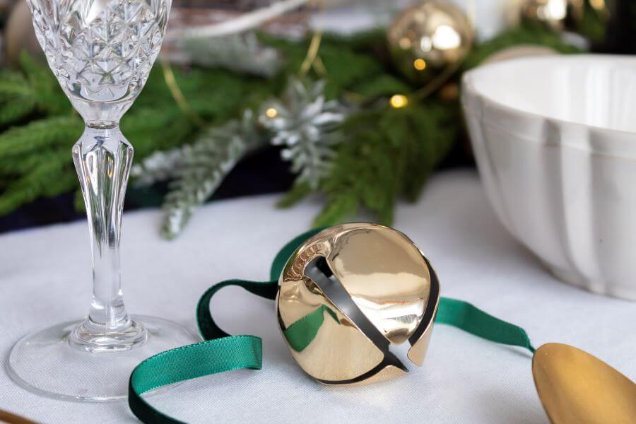 Gold Christms Bells with Green Velvet Ribbon - Midwest Life and Style Blog