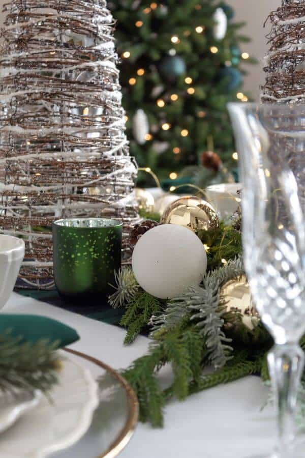 Blue And Green Christmas Tablescape With Tartan Plaid - Midwest Life and Style Blog