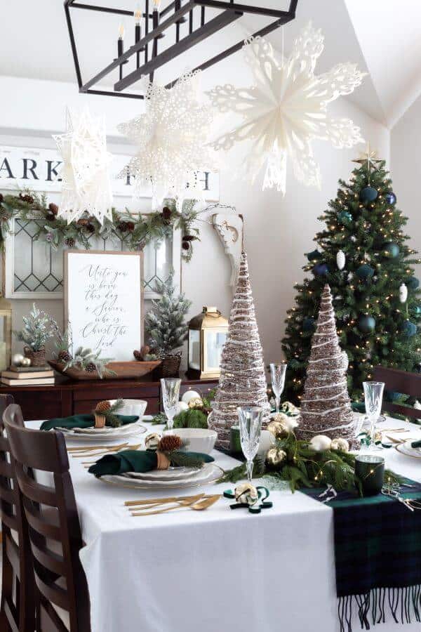 Blue And Green Christmas Tablescape With Tartan Plaid - Midwest Life and Style Blog