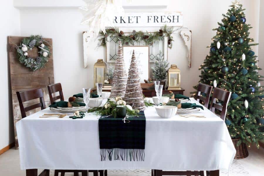 Blue And Green Christmas Tablescape With Tartan Plaid - Midwest Life and Style Blog