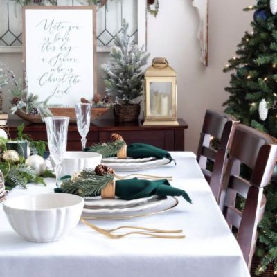 Simple Blue And Green Christmas Tablescape With Tartan Plaid