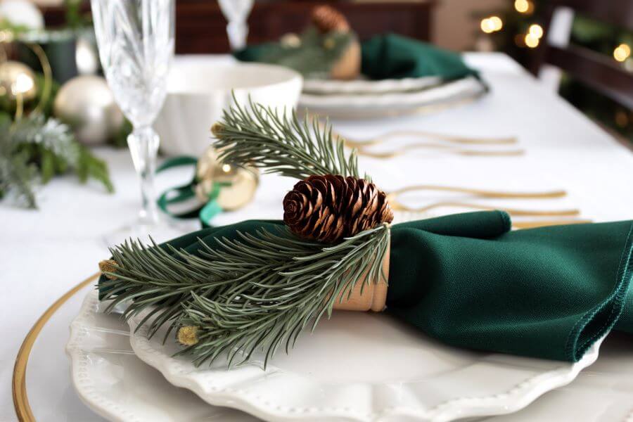 Blue And Green Christmas Tablescape With Tartan Plaid and DIY Christmas Napkin Ring- Midwest Life and Style Blog