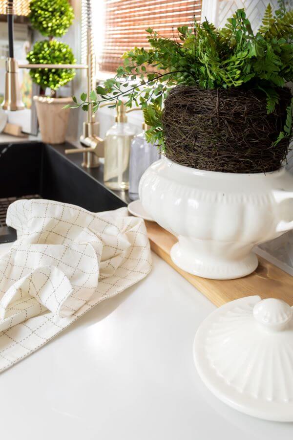 spring fern on kitchen counter in vintage planter - Midwest Life and Style Blog