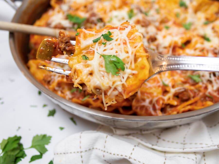 Simple One Pan Skillet Lasagna - Midwest Life and Style Blog