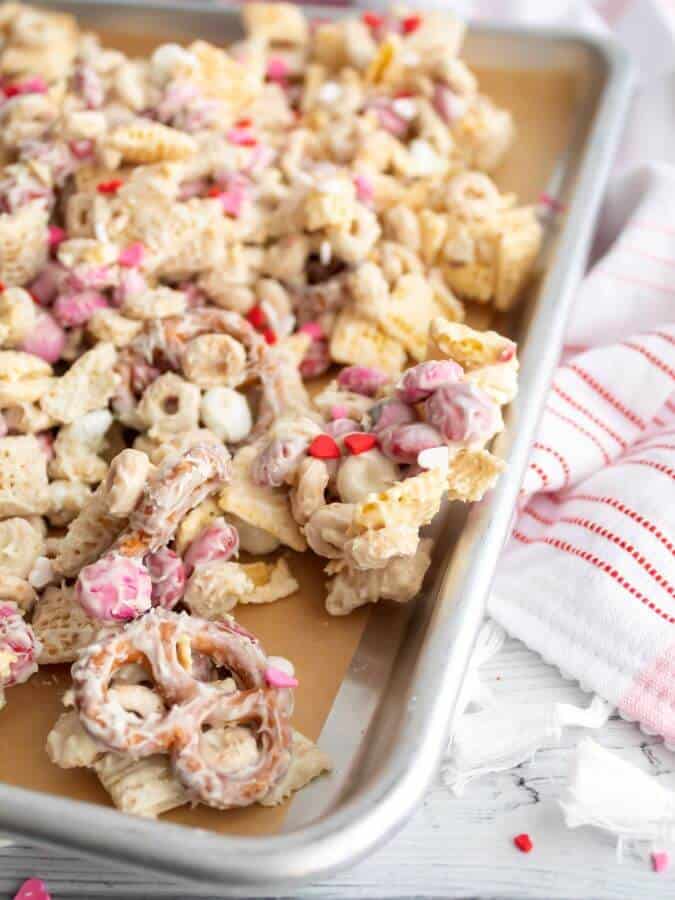 Letting the Valentine's Mix Cool on Parchment Paper - Midwest Life and Style Blog