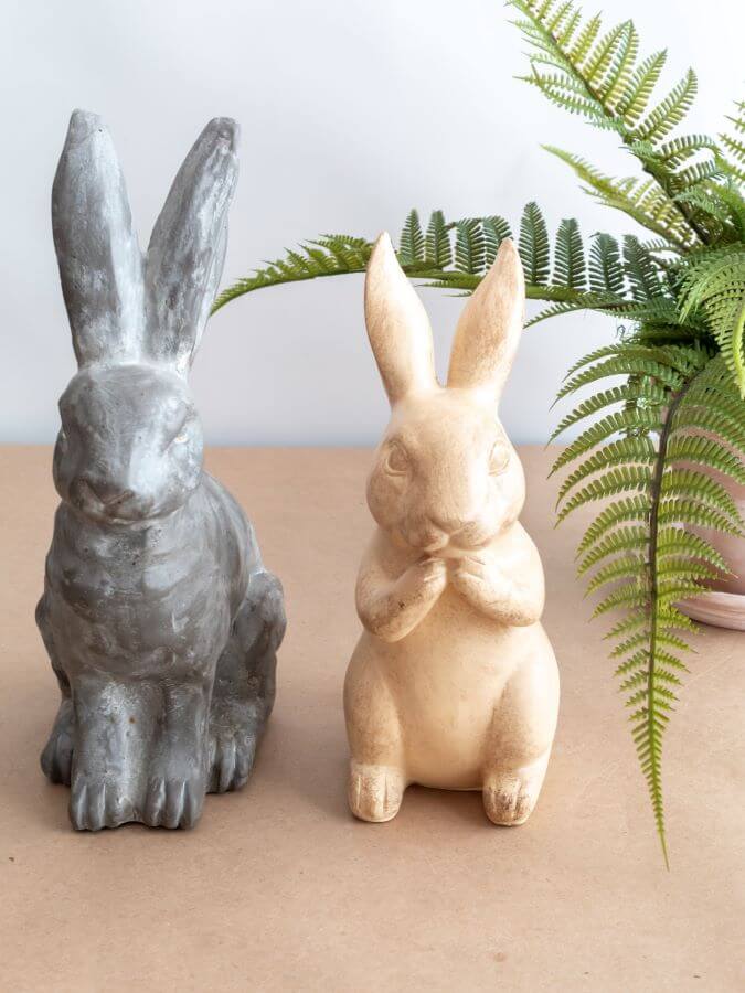 DIY Pottery Barn Easter Bunny Statue Dupe - My Bunny next to the original PB bunny - Midwest LIfe and Style Blog