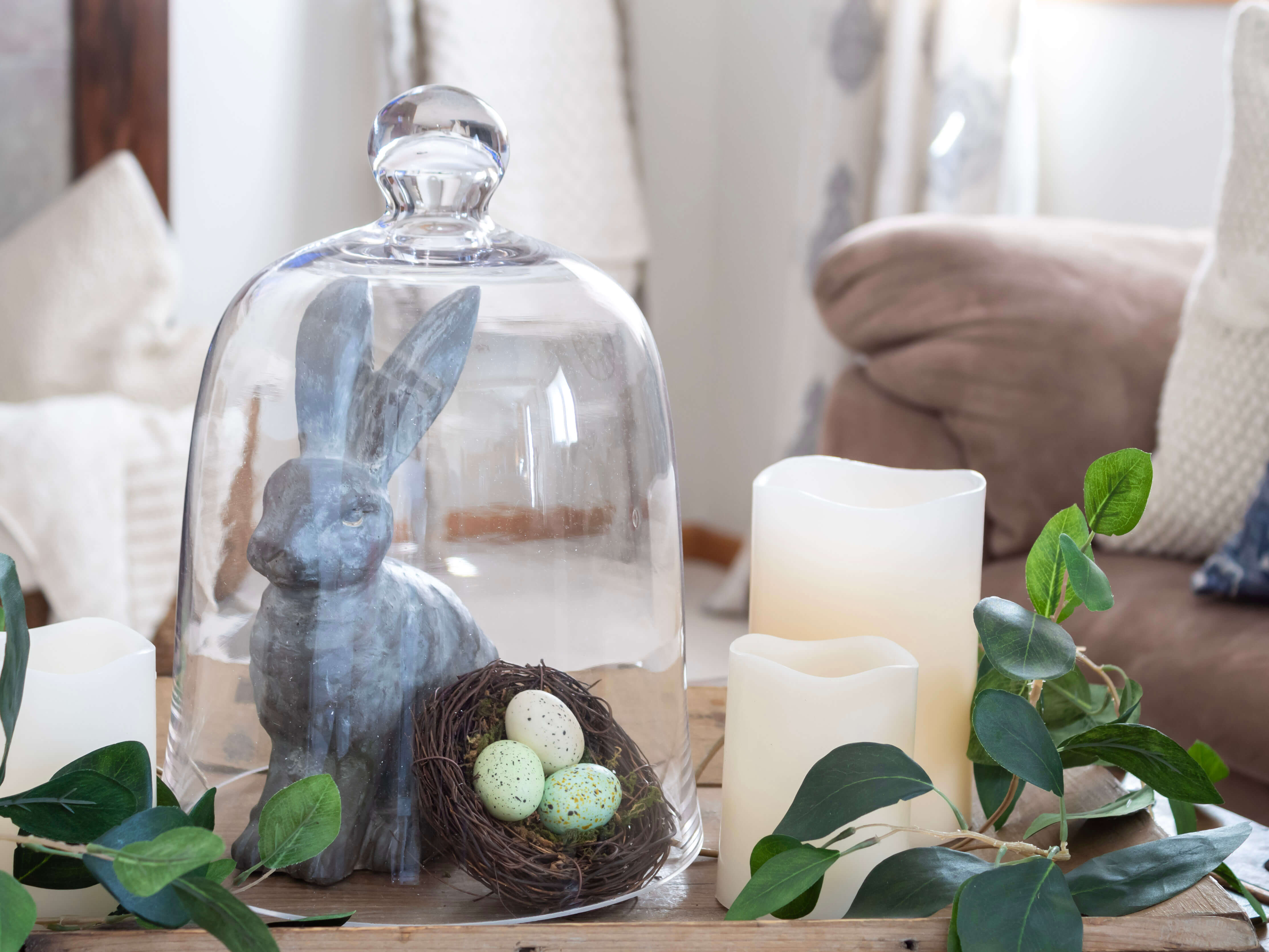 Spring Vignette with Bunny, Birds Nest and Glass Cloche - Midwest Life and Style Blog - Week in Rewind with Midwest Life and Style