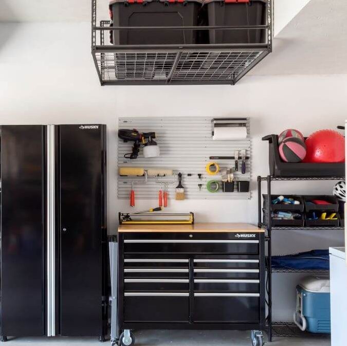 Garage Organization and Storage Solutions with Overhead Storage and Tool Wall Storage - Midwest Life and Style Blog