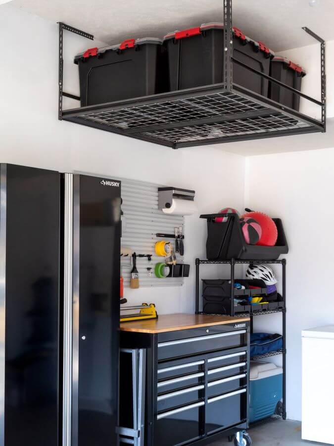 Garage Organization and Storage Solutions with Overhead Storage and Tool Wall Storage - Midwest Life and Style Blog