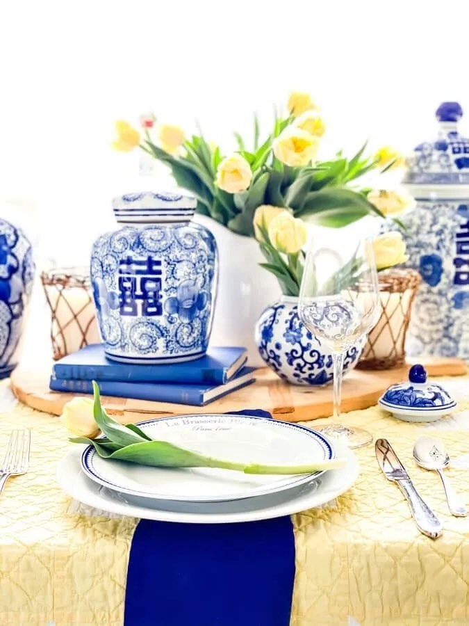 Mother's Day Yellow and Blue Vintage Tablescape from The Tattered Pew - Midwest Life and Style Blog