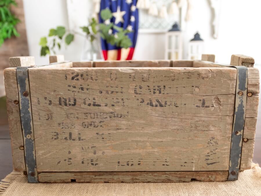 Vintage Wood Crate for Patriotic Centerpiece 