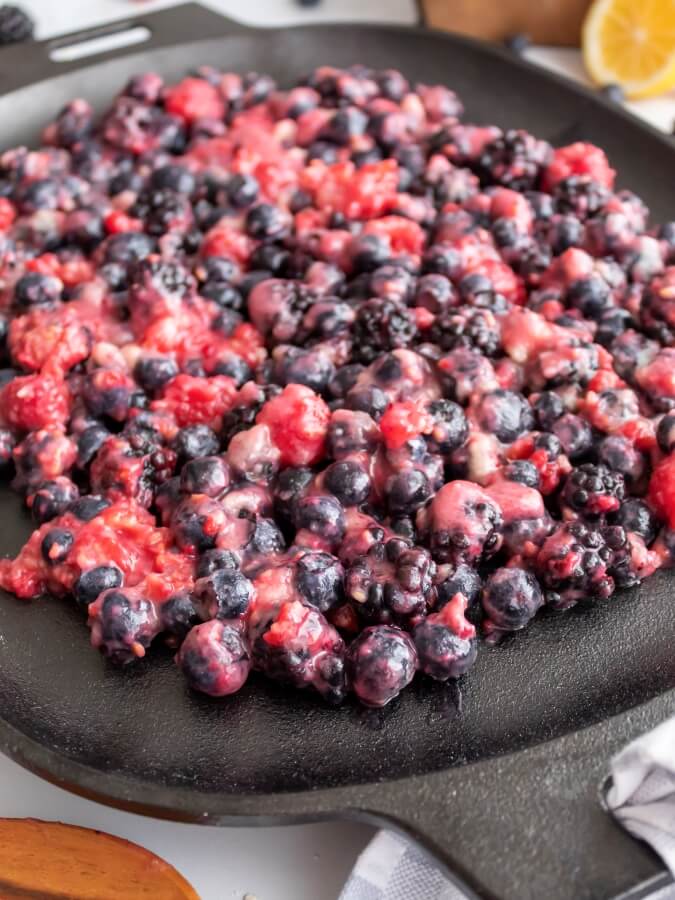 Adding the Berry Filling to the Pampered Chef Sizzle Skillet - Midwest Life and Style Blog