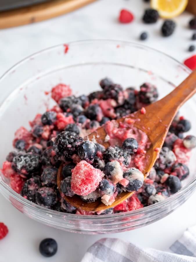 Making Berry Filling for Triple Berry Crisp - Midwest Life and Style Blog