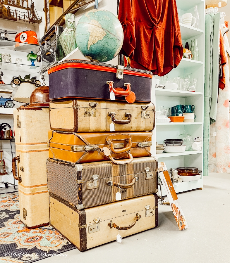 Vintage Suitcases and Decor in Antique Store from Dabbling and Decorating - Midwest Life and Style Blog