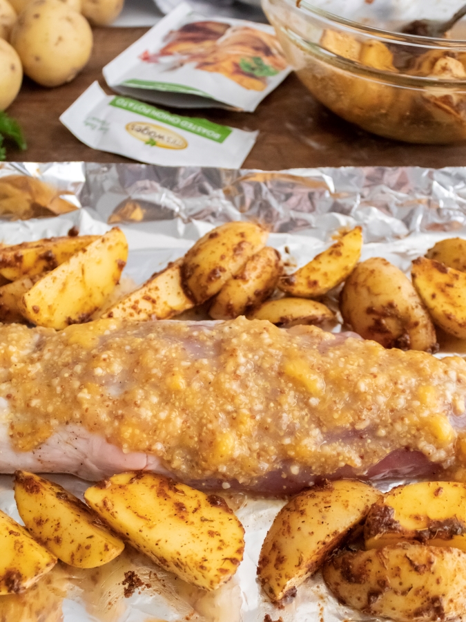 Foil Packet with Peach-Glazed Pork Tenderloin and Seasoned New Potatoes - Midwest Lifea and Style Blog